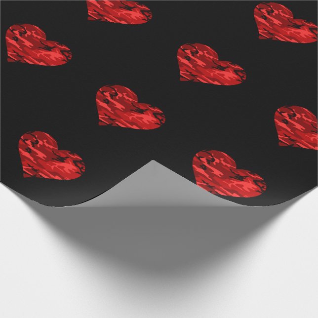 Red Camo Hearts Valentine Linen Wrapping Paper (Corner)