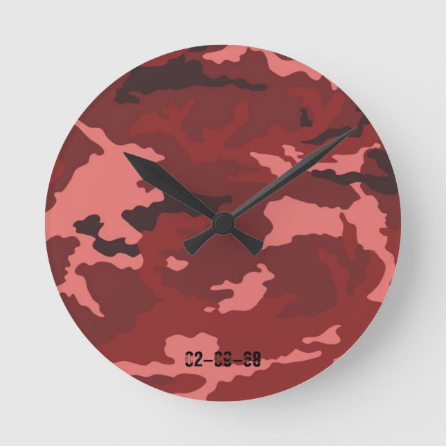 Red Camo Pattern Pink Maroon Camouflage Round Clock (Front)