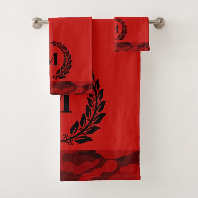 Red Camouflage Monogrammed Bath Towel Set (Insitu)