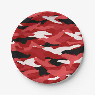 Red camouflage paper plate
