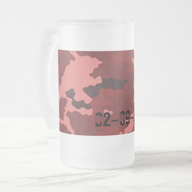 Red camouflage pattern frosted glass beer mug (Front Left)