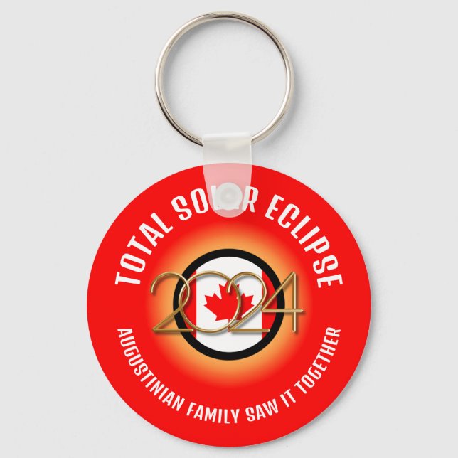 Red CANADA Flag 2024 TOTAL SOLAR ECLIPSE Souvenir Key Ring (Front)