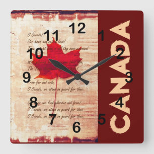 red canadian maple leaf with athem canada square wall clock