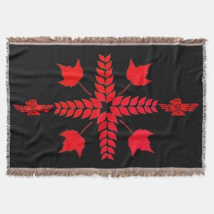 Red Canadian Maple Leaves Thunderbird Artwork  Throw Blanket