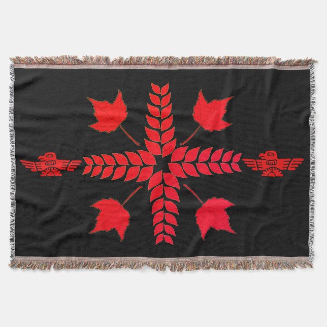 Red Canadian Maple Leaves Thunderbird Artwork  Throw Blanket (Front)