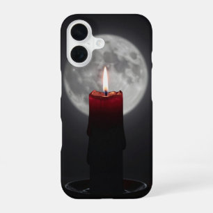 Red Candle Against Full Moon Dark Case