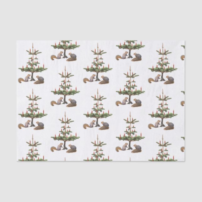 Red Candle Tree Squirrels Tissue Paper (Front)