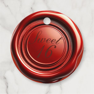 Red Candle Wax Seal Drip Sweet 16 Wedding Favour Tags