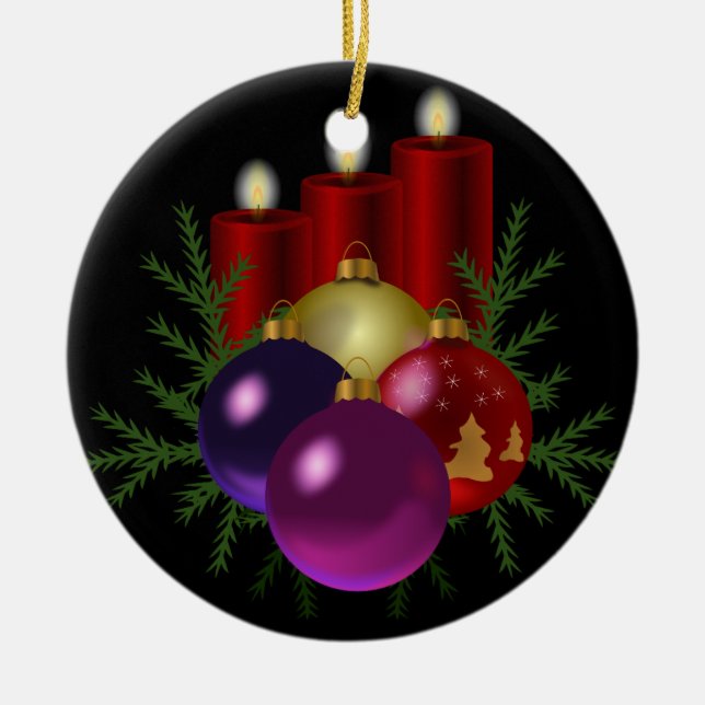 Red candles ceramic tree decoration (Front)