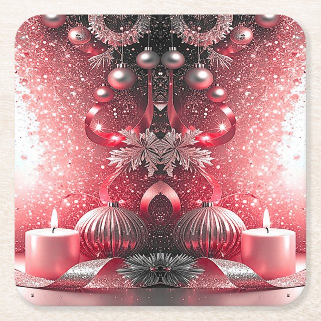 Red Candles Christmas Holiday Paper Coaster (Front)