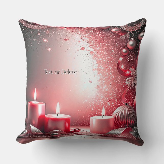 Red Candles Christmas Holiday Throw Pillow (Front)