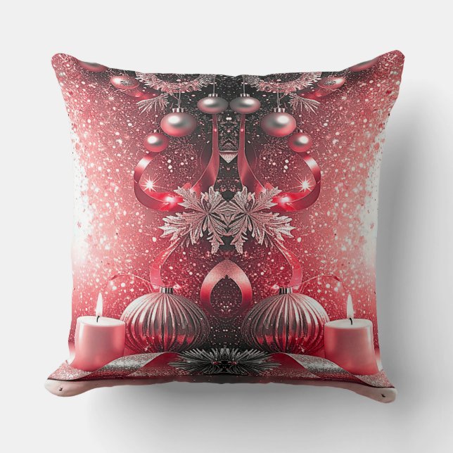 Red Candles Christmas Holiday Throw Pillow (Front)