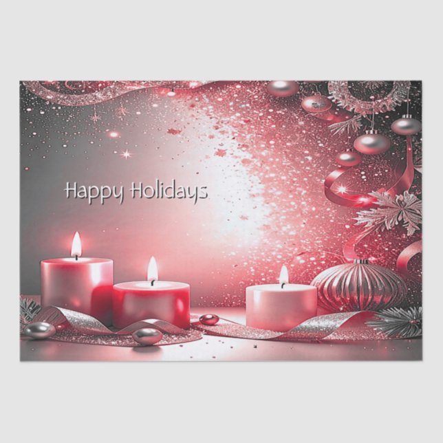 Red Candles Christmas Holiday Tissue Paper (Front)