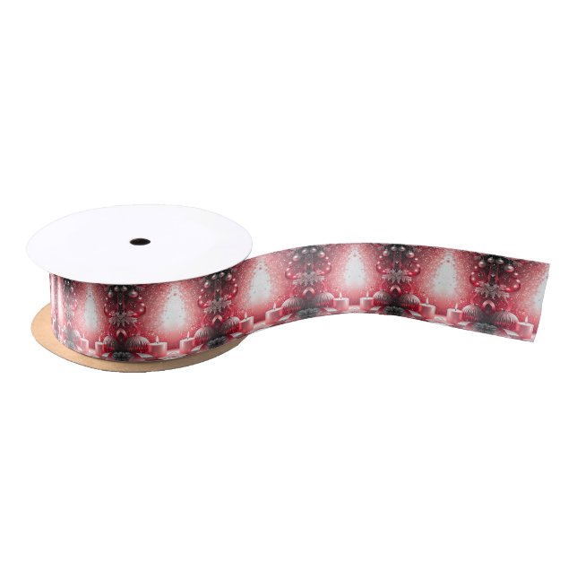 Red Candles Decorative Christmas Satin Ribbon (Spool)