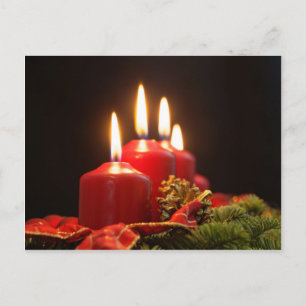 Red candles of an Advent wreath with fir branches Postcard