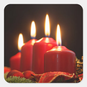 Red candles of an Advent wreath with fir branches Square Sticker