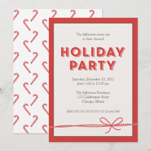 Red Candy Cane Bowstring Holiday Christmas Party Invitation