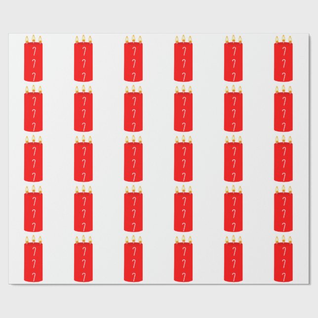 Red Candy Cane Candle White Wrapping Paper (Flat)