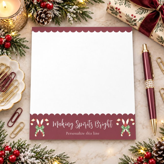 Red Candy Cane Festive Holiday Personalised Notepad (Red Candy Cane Festive Personalized Notepad)
