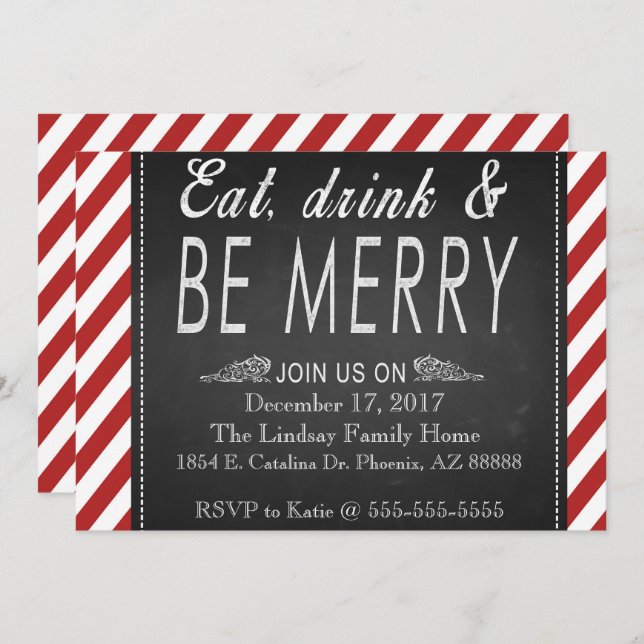 Red Candy Cane Holiday Party Invitation (Front/Back)