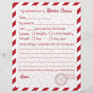 Red Candy Cane Letter to Santa Claus Stationary
