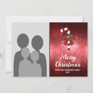 Red Candy Cane On A Red Bokeh Background Holiday Card