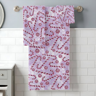 Red Candy Cane Peppermint Christmas Bath Towel Set