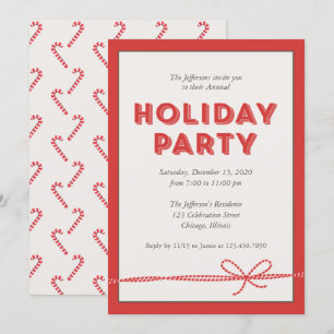 Red Candy Cane Ribbon Holiday Party Invitation