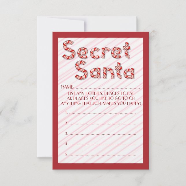 Red candy cane Secret Santa customisable ballots Invitation (Front)