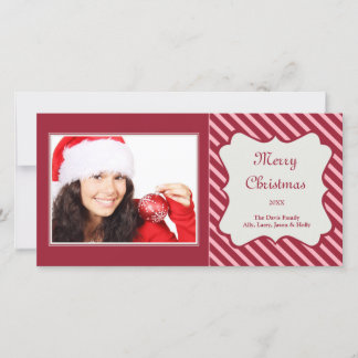 Red candy cane stripe Christmas holiday greeting Card