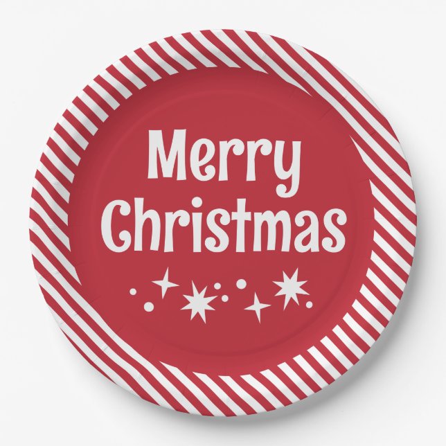 Red Candy Cane Stripe Cocktail Paper Plates (Front)