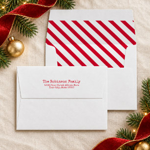 Red Candy Cane Stripe Lined Return Address Holiday Envelope