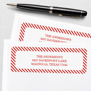 Red Candy Cane Stripes Christmas Return Address