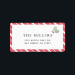 Red Candy Cane Stripes Modern Holiday Adress Label<br><div class="desc">This modern and simple christmas holiday address label features your photo with holly leaves on a white background framed by diagnol red candy stripes.  Personalize it for your needs. You can find matching products at my store.</div>