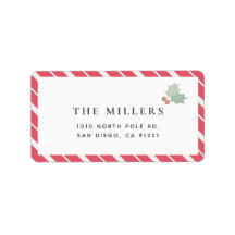 Red Candy Cane Stripes Modern Holiday Adress Label