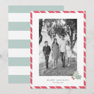 Red Candy Cane Stripes Modern Photo Holiday Card