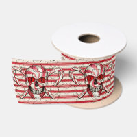 Red Candy Cane Sugar Skull  Satin Ribbon