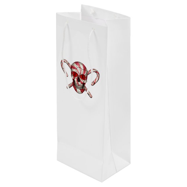 Red Candy Cane Sugar Skull   Wine Bags (Back Angled)