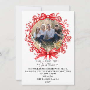 Red Candy Cane Wreath Photo Christmas Card
