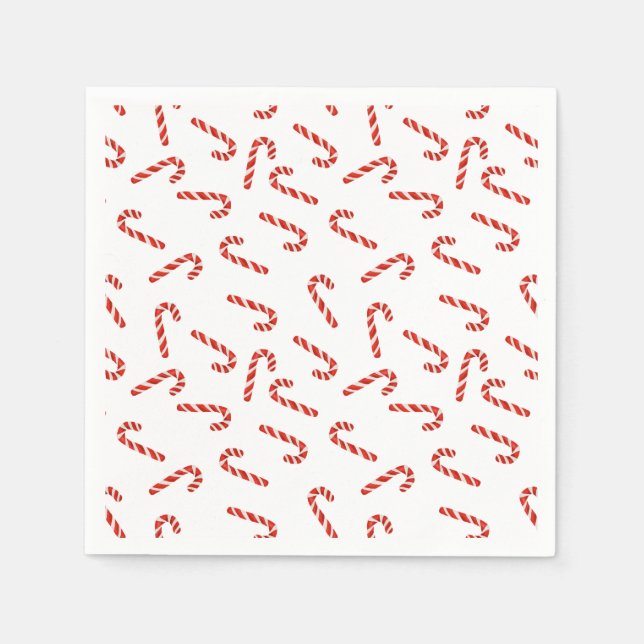 Red Candy Canes Watercolor Holiday Pattern Napkin (Front)