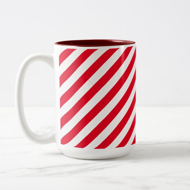 Red Candy Christmas Stripe Two-Tone Coffee Mug (Left)