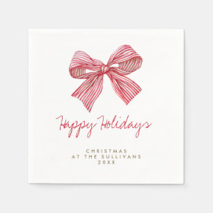 Red Candy Stripe Bow Personalised Holiday Party Napkin
