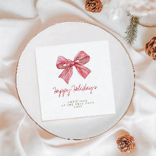 Red Candy Stripe Bow Personalised Holiday Party Napkin