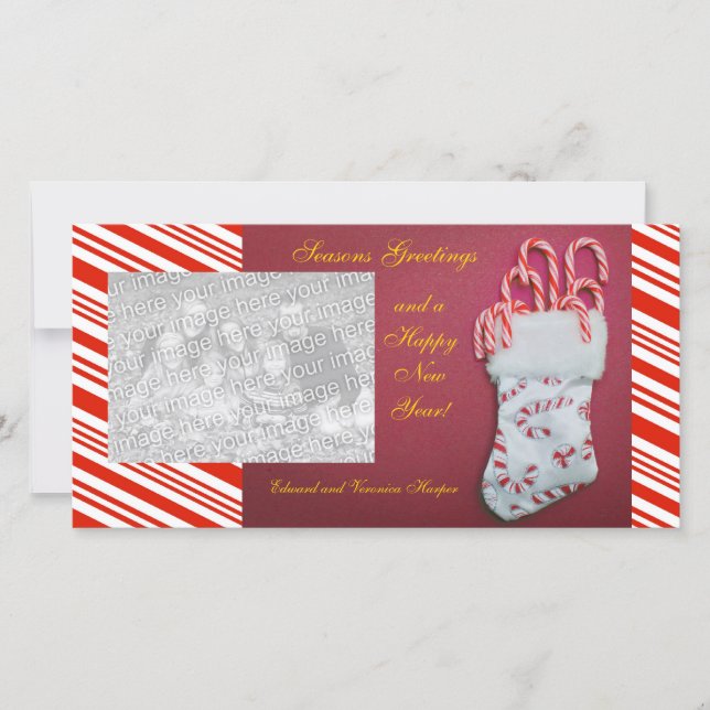Red Candy Stripe Photo Card (Front)
