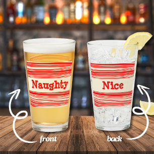Red Candy Stripes Naughty Nice Christmas Glass
