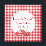 Red Candy Wedding Favour Magnet<br><div class="desc">This Red Candy Wedding favour Magnet  is great for red themed weddings or weddings with a red candy buffet. Customise with your own text.</div>