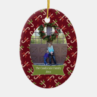 Red candycanes Christmas holiday photo ornament