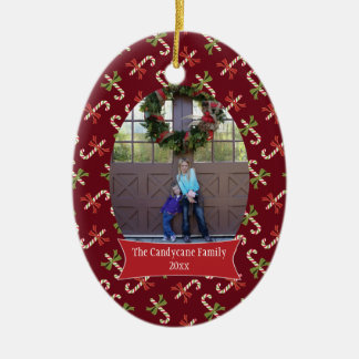 Red candycanes Christmas holiday photo ornament