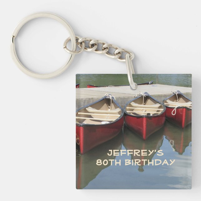 Red Canoes 80th Birthday Personalised Name Acrylic Key Ring (Front)