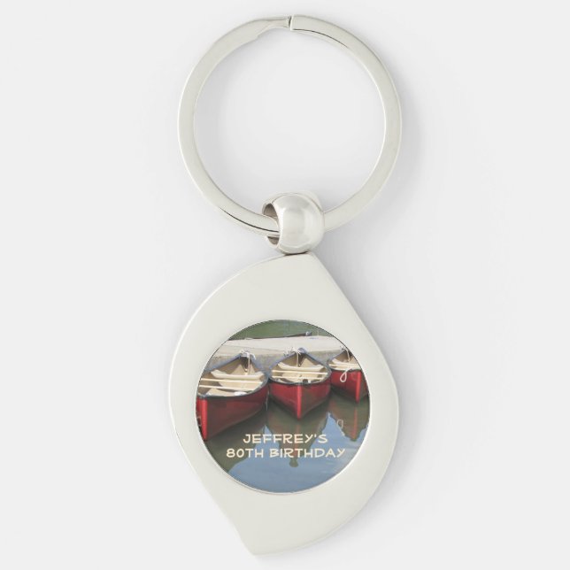 Red Canoes 80th Birthday Personalised Name  Key Ring (Front)